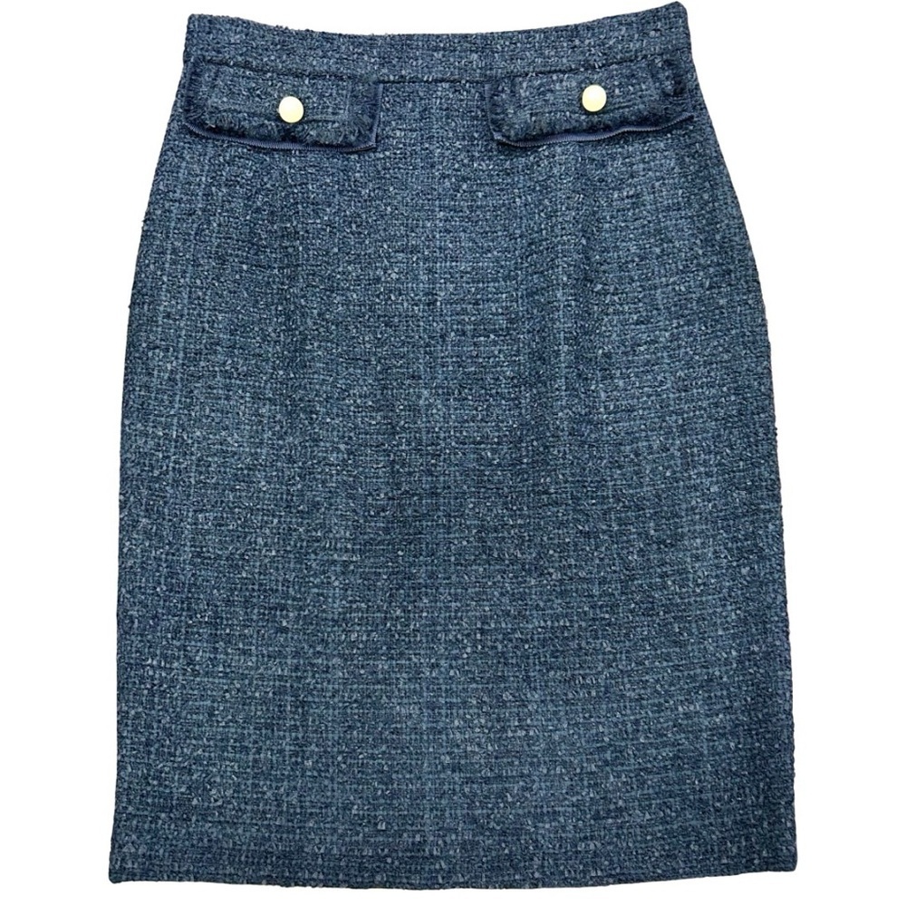 CH Carolina Herrera Tweed Wool Blend Skirt Blue Size 6